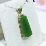 Natural Hetian Jade Ice-Base Rectangular Pendant with 18K Gold & Red Diamond Inlay