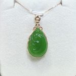 Natural Hetian Jade "Ruyi" Pendant – Rich Apple Green with 18K Gold & Diamond Inlay