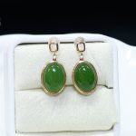 Natural Spinach Green Jade Cabochon Stud Earrings – 18K Gold Setting