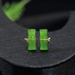 Natural Hetian Apple Green Jade Bamboo Earrings